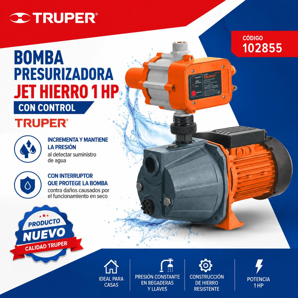 Bomba presurizadora Jet Hierro 1 HP Truper