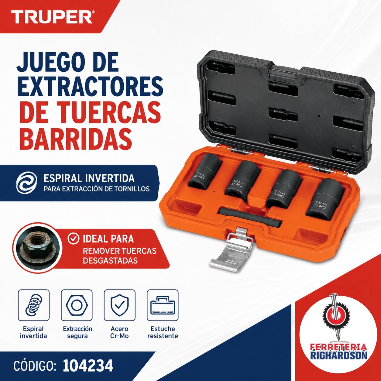 Juego de extractores de tuercas barridas Truper