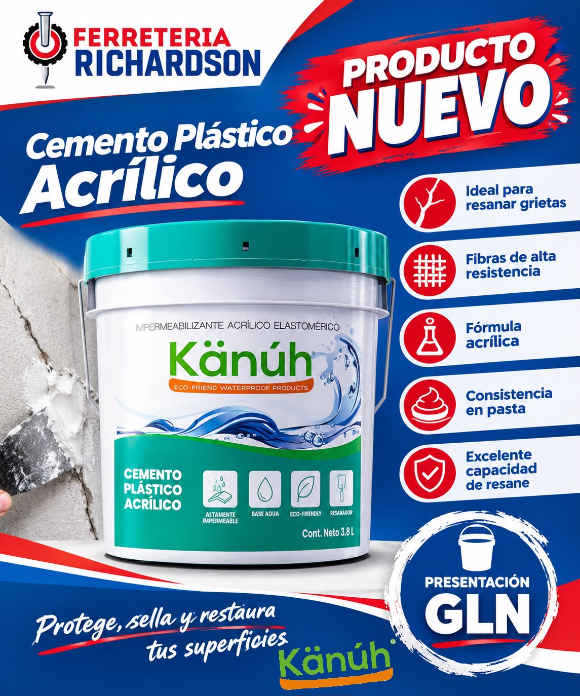 Cemento plástico acrílico Kanúh de 3.8 litros